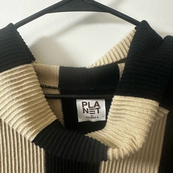PLANET by Lauren G Striped Ribbed Mock Neck Sweater - 100% Pima Cotton - Picture 2 of 5